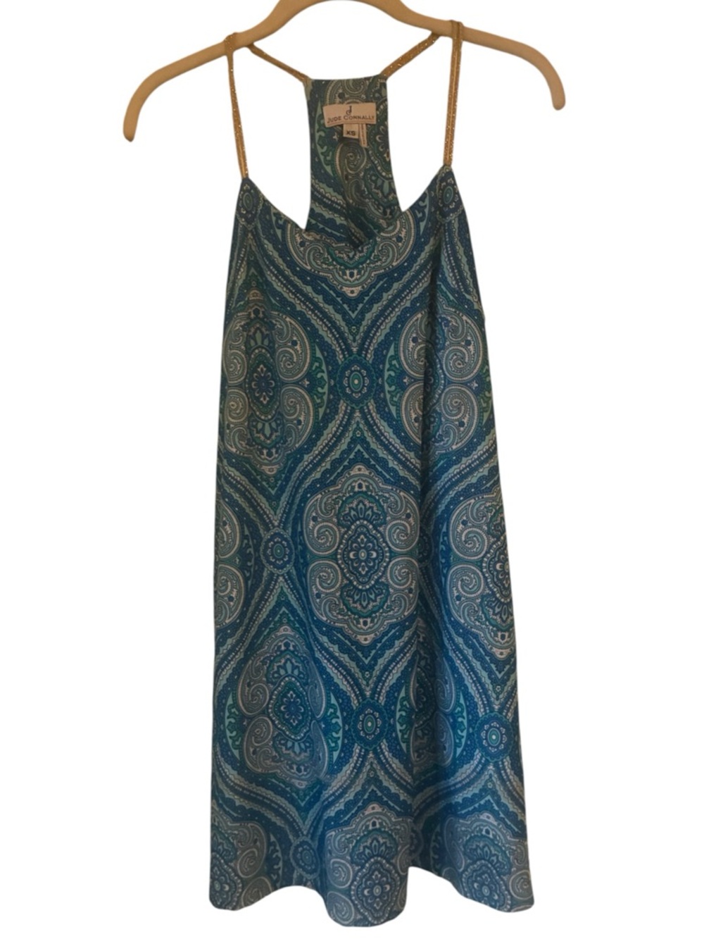 Jude Connally Blue Paisley Bailey Halter Dress Size XS Made in USA